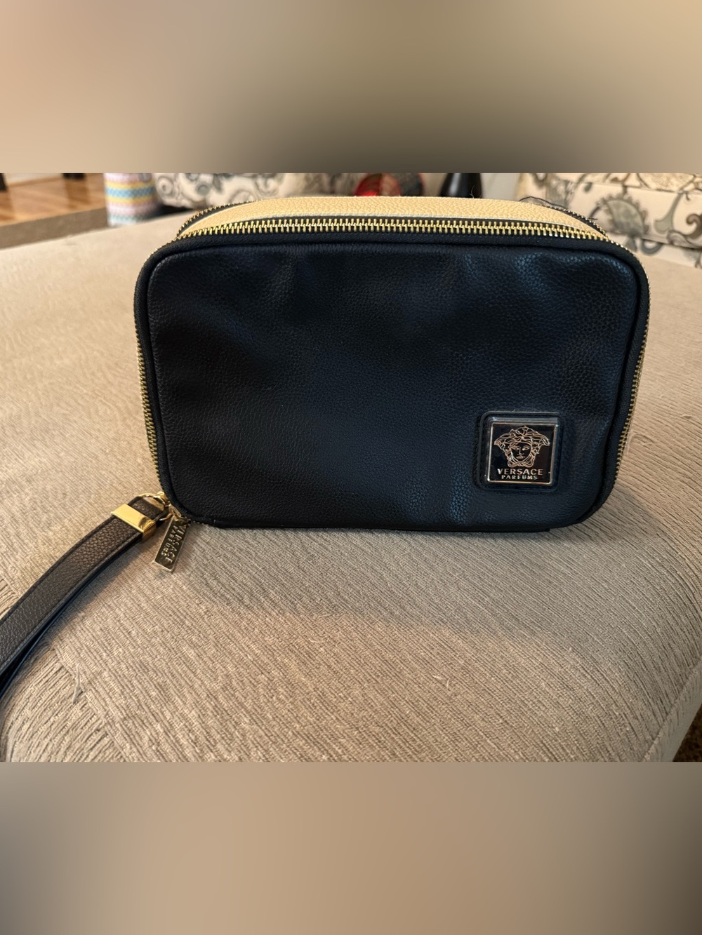 Versace Parfum Black Leather Zip Cosmetic Pouch